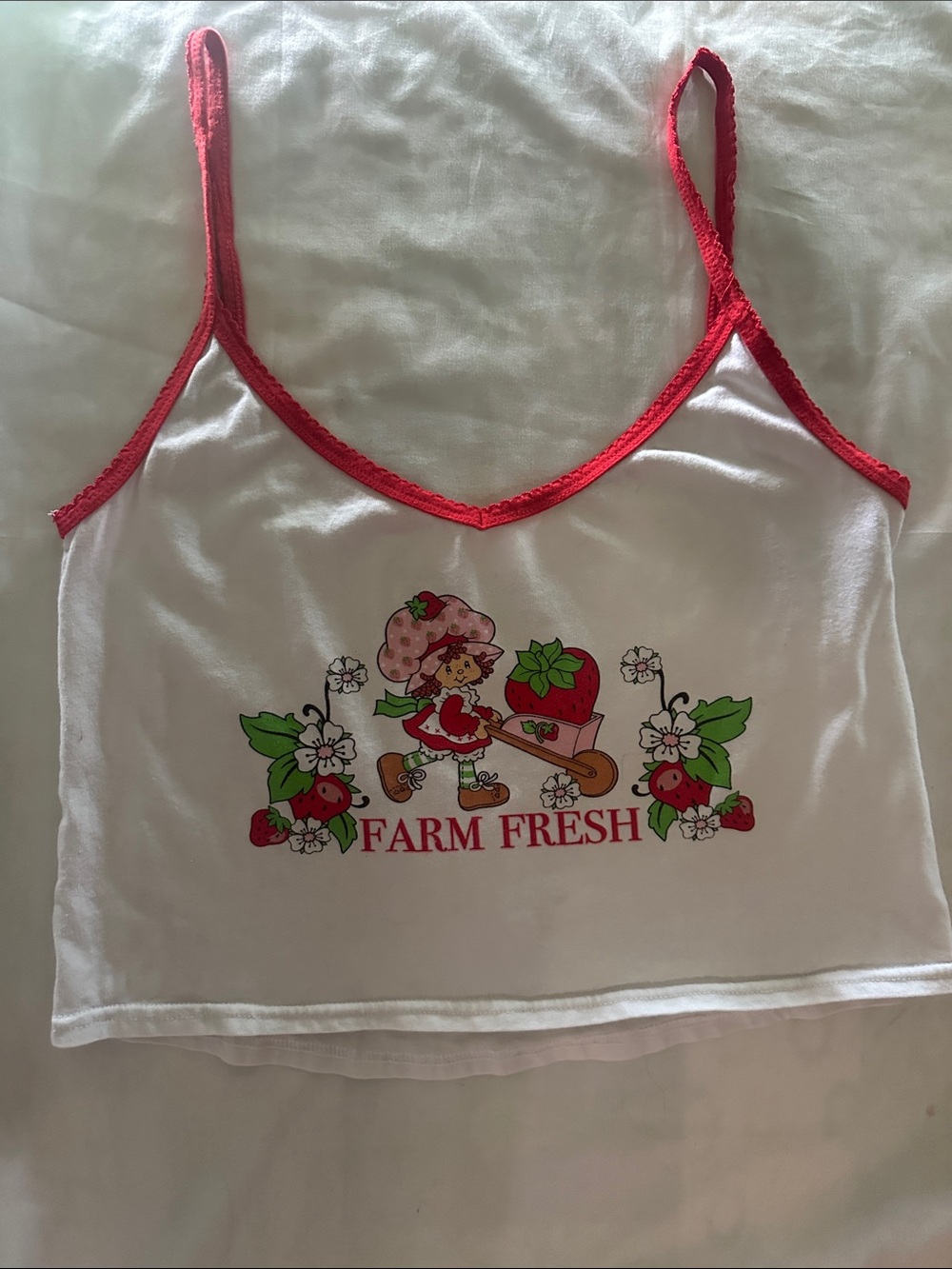 Strawberry Shortcake Women’s Small white Pink 'Farm Fresh' Graphic Crop Tank Top
